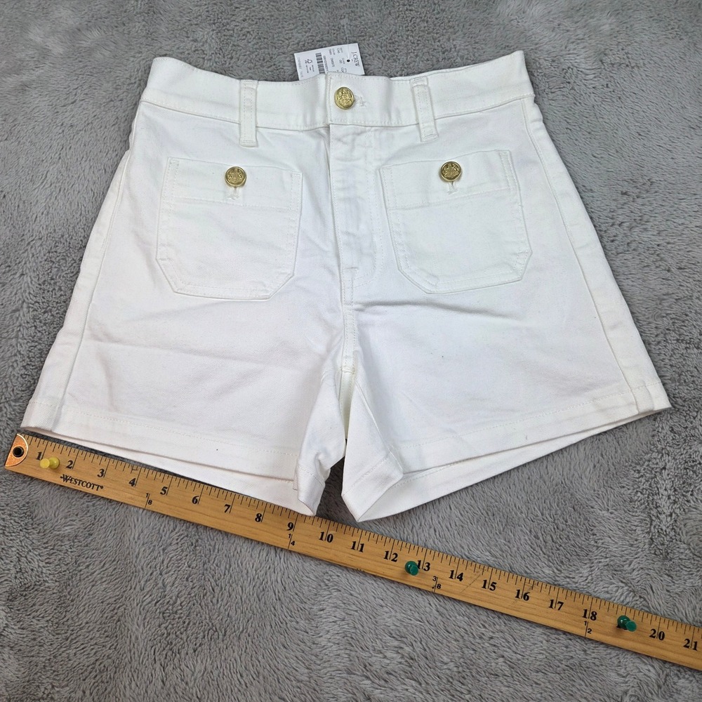 J.Crew Denim Shorts Womens 25 Gold Crest Button Front Patch Pocket Stretch White